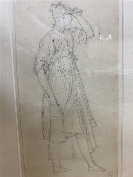 Joshua Cristall (1767-1847), pencil on paper, Sketch of a young woman adjusting her hair, signed and dated 1831, 29 x 14cm